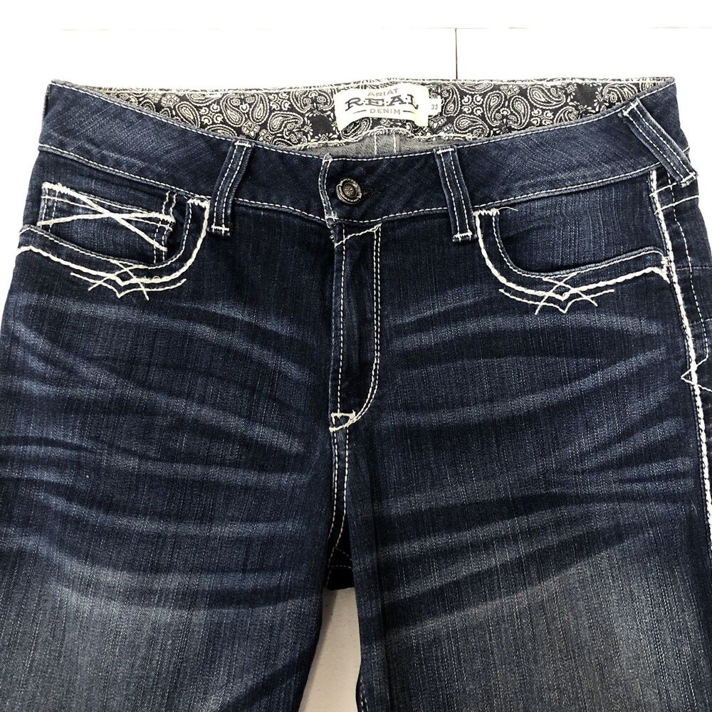 Ariat REAL Jeans Womens 33R Blue Mid Rise Entwined Boot Cut Marine 10017510 West - Picture 7 of 13